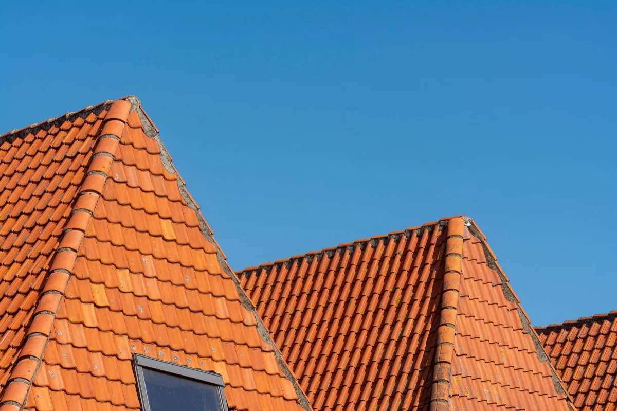 Clay barrel tile rooflines on homes in Ontario, CA
